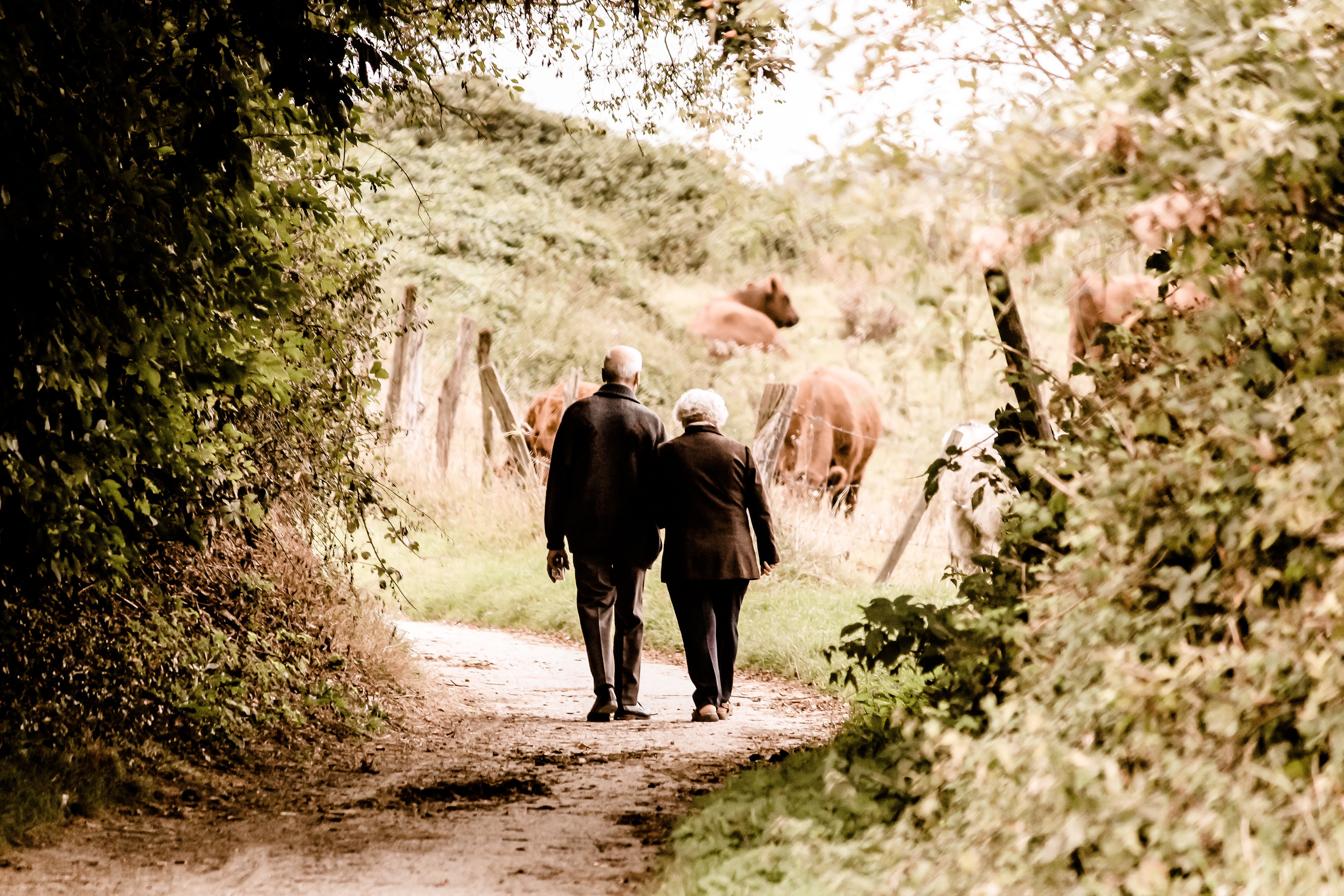 Older couple walking outdoors while planning retirement income and long-term financial goals